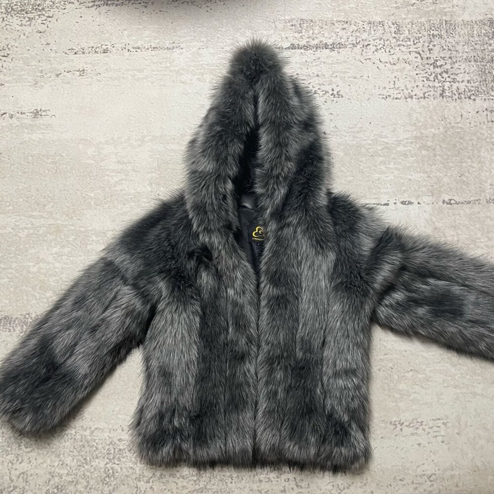 Gray Faux Fox Fur Hooded Coat